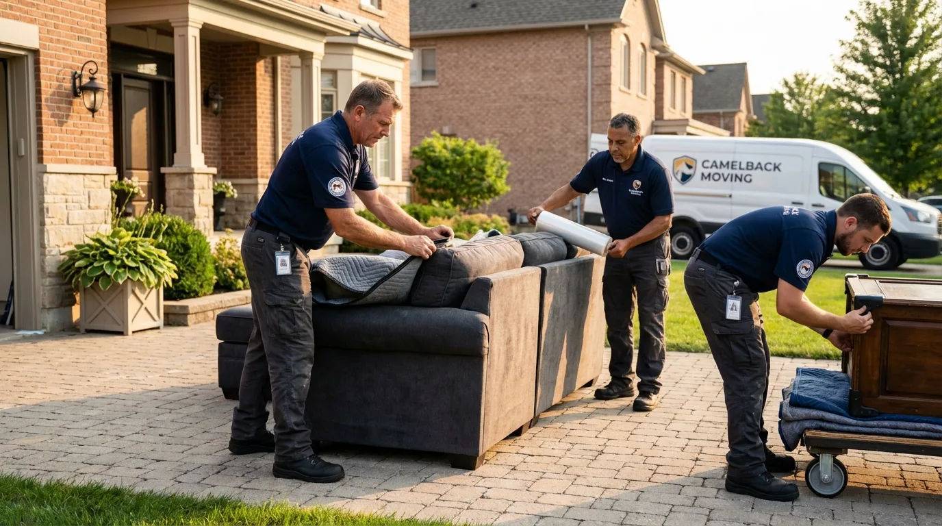 Large estate moving crew wrapping furniture in Asheville, NC